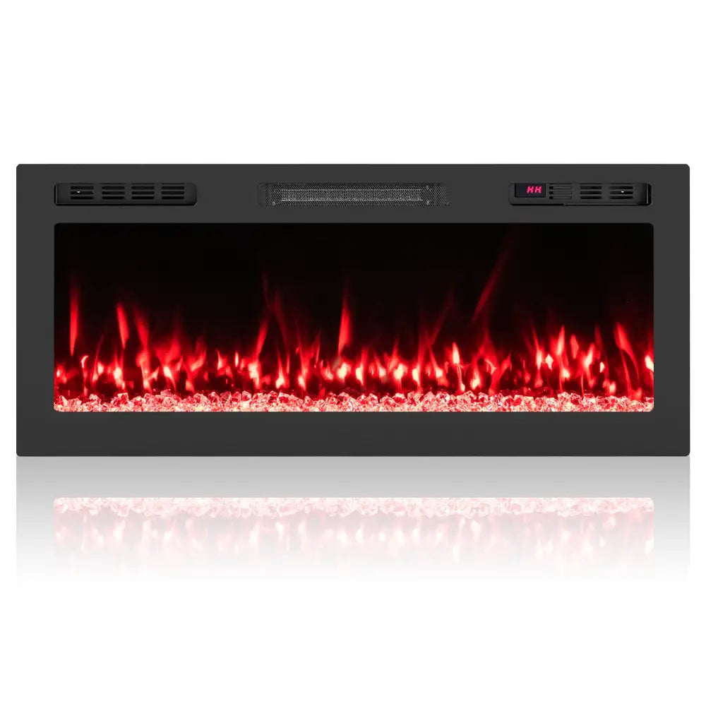 Smart WiFi Electric Fireplace Wall Mounted & Recessed 750W/1500W Heater-42 Inch - Black - Fireplaces