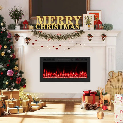 Smart WiFi Electric Fireplace Wall Mounted & Recessed 750W/1500W Heater-36 Inch Costway