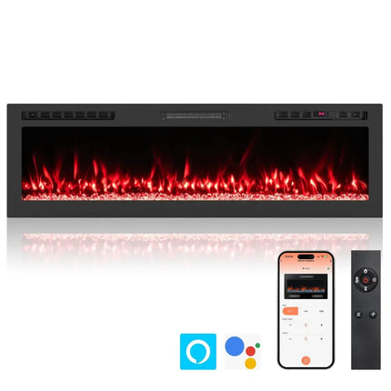 Smart WiFi Electric Fireplace Wall Mounted & Recessed 750W/1500W Heater-60 Inch Costway