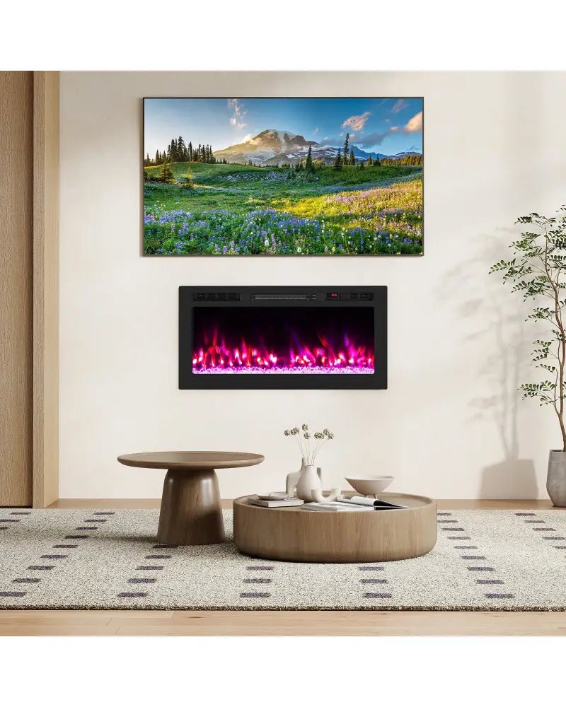 Smart WiFi Electric Fireplace Wall Mounted & Recessed 750W/1500W Heater-36 Inch - Black - Fireplaces
