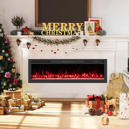 Smart WiFi Electric Fireplace Wall Mounted & Recessed 750W/1500W Heater-60 Inch Costway
