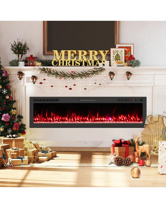 Smart WiFi Electric Fireplace Wall Mounted & Recessed 750W/1500W Heater-68 Inch - Black - Fireplaces