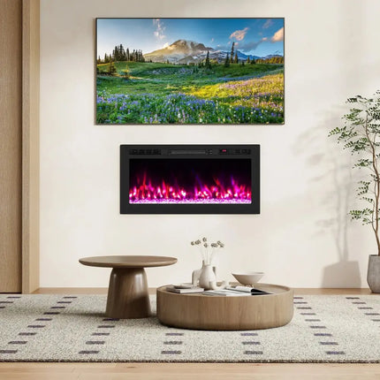Smart WiFi Electric Fireplace Wall Mounted & Recessed 750W/1500W Heater-36 Inch Costway