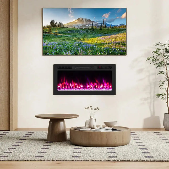 Smart WiFi Electric Fireplace Wall Mounted & Recessed 750W/1500W Heater-36 Inch Costway