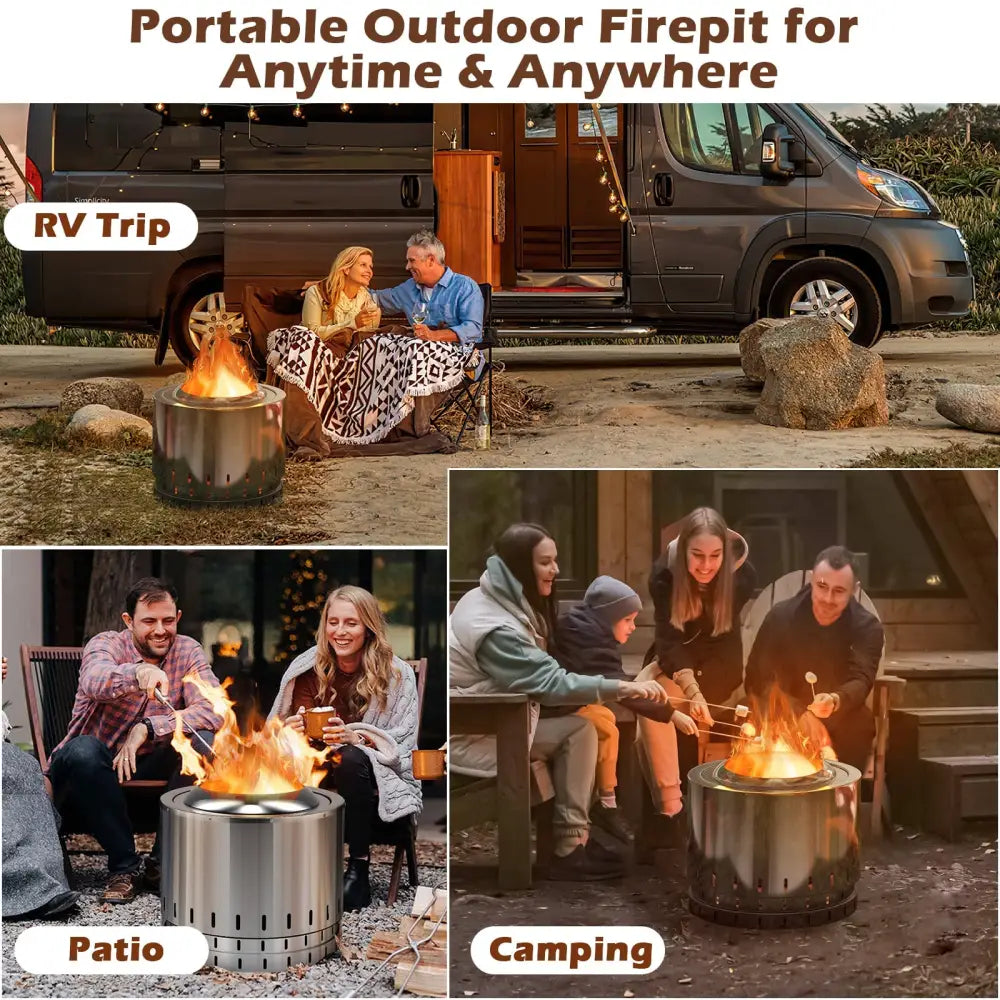 Smokeless Stainless Steel Fire Pit with Ash Pan for Yard Camping-Silver - Silver - Fire Pits