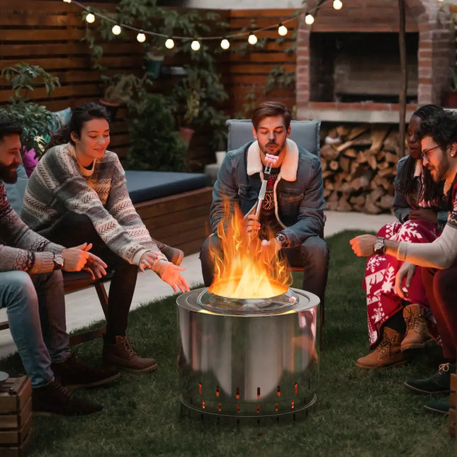 Smokeless Stainless Steel Fire Pit with Ash Pan for Yard Camping-Silver - Silver - Fire Pits