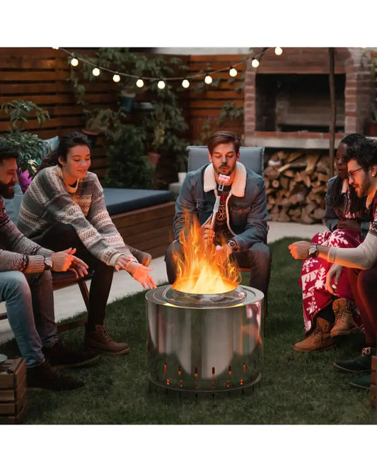 Smokeless Stainless Steel Fire Pit with Ash Pan for Yard Camping-Silver - Silver - Fire Pits