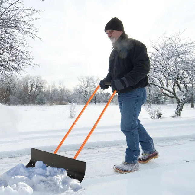 Snow Shovel with Wheels with 30 Inches Wide Blade and Adjustable Handle-Orange - Orange - Snow Removal