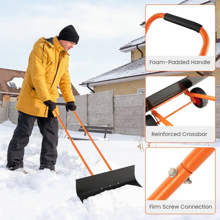 Snow Shovel with Wheels with 30 Inches Wide Blade and Adjustable Handle-Orange - Orange - Snow Removal