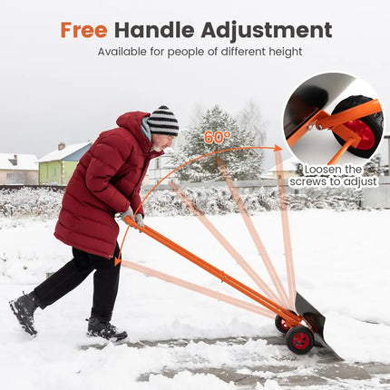 Snow Shovel with Wheels with 30 Inches Wide Blade and Adjustable Handle-Orange - Orange - Snow Removal
