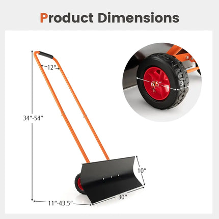 Snow Shovel with Wheels with 30 Inches Wide Blade and Adjustable Handle-Orange - Orange - Snow Removal