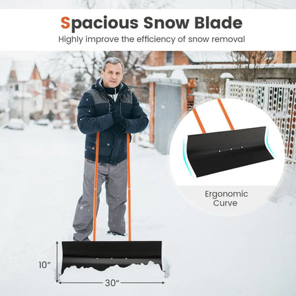 Snow Shovel with Wheels with 30 Inches Wide Blade and Adjustable Handle-Orange - Orange - Snow Removal