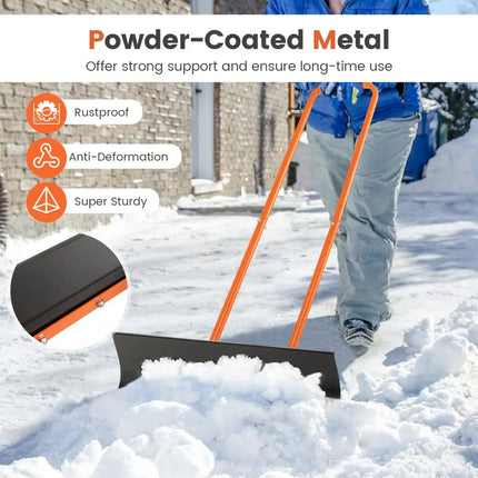 Snow Shovel with Wheels with 30 Inches Wide Blade and Adjustable Handle-Orange - Orange - Snow Removal