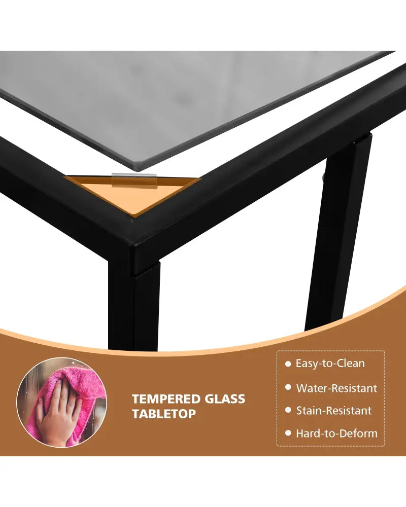Sofa End Table Coffee Side Table with Glass Top - Black - End & Side Tables