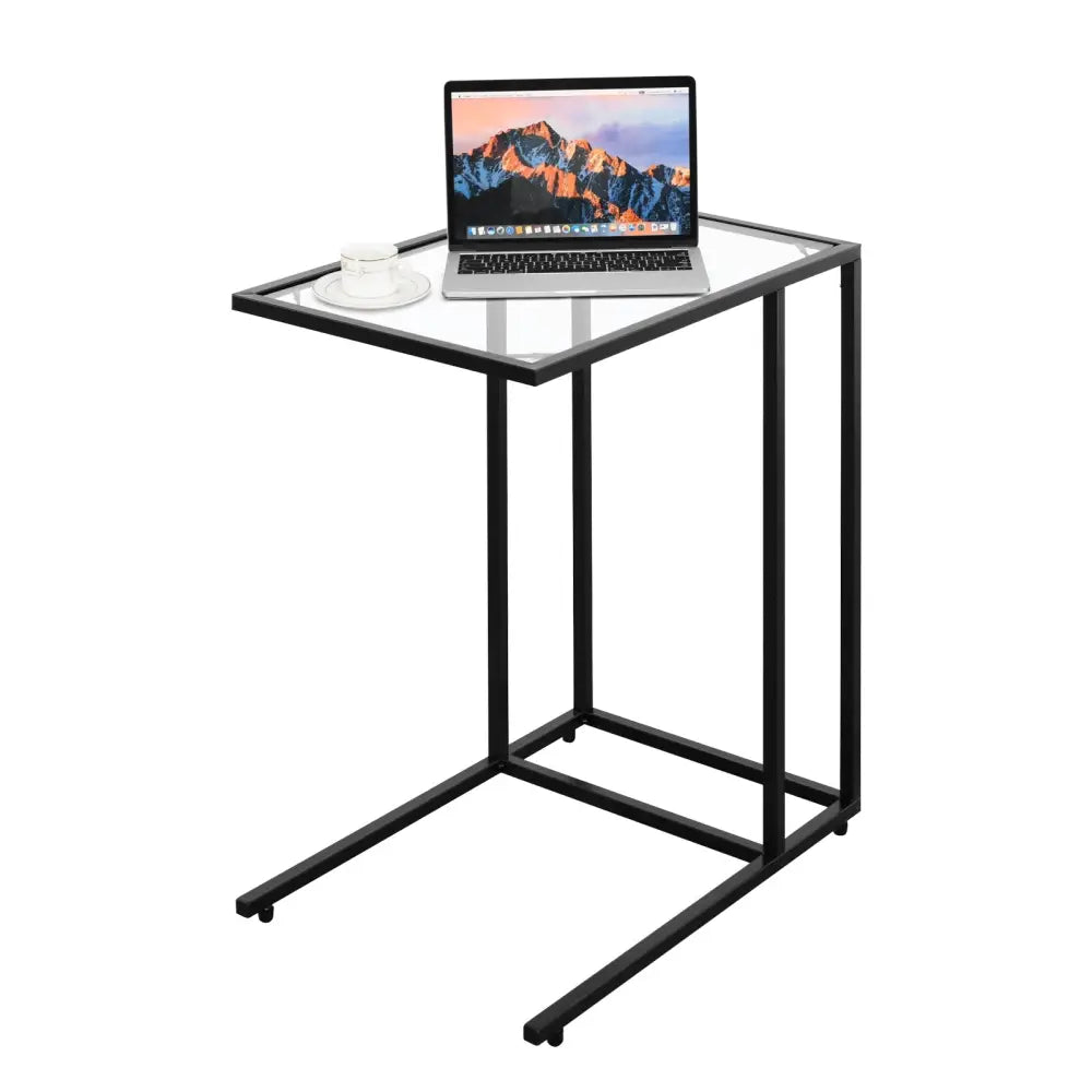 Sofa End Table Coffee Side Table with Glass Top - Black - End & Side Tables