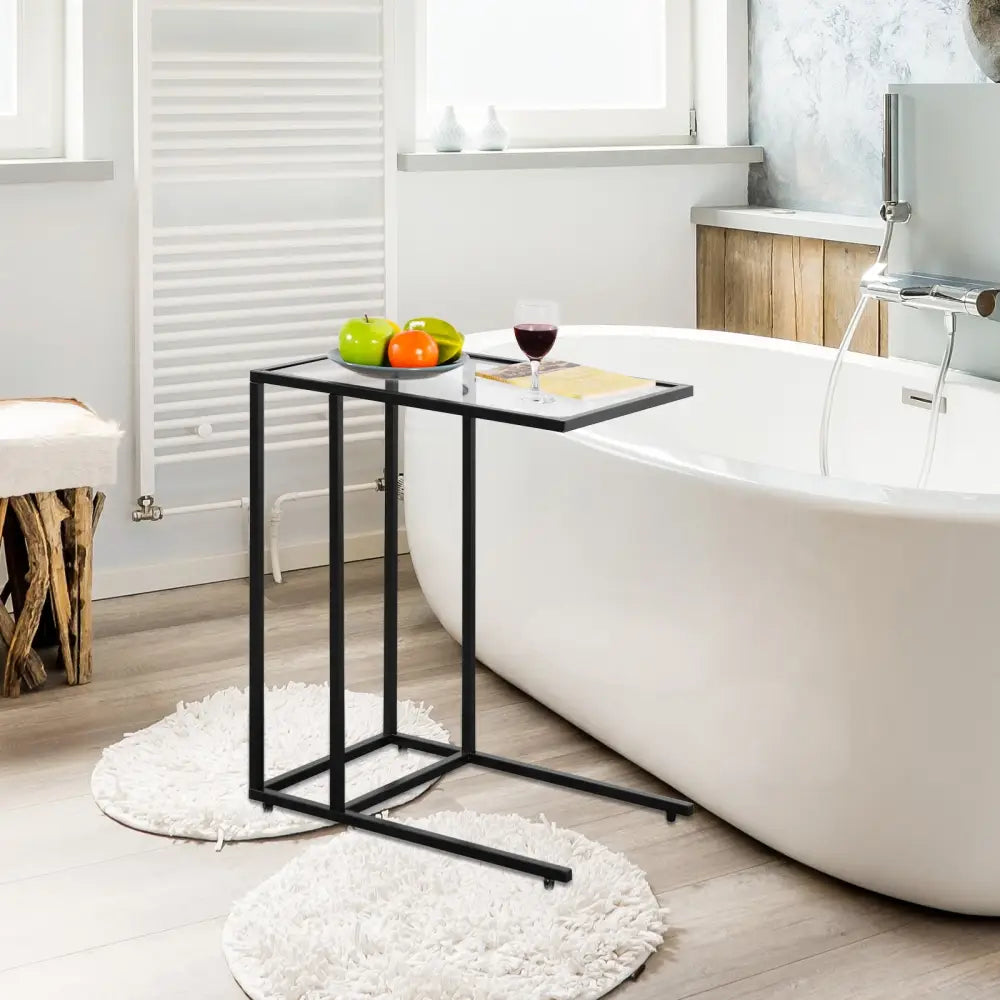 Sofa End Table Coffee Side Table with Glass Top - Black - End & Side Tables