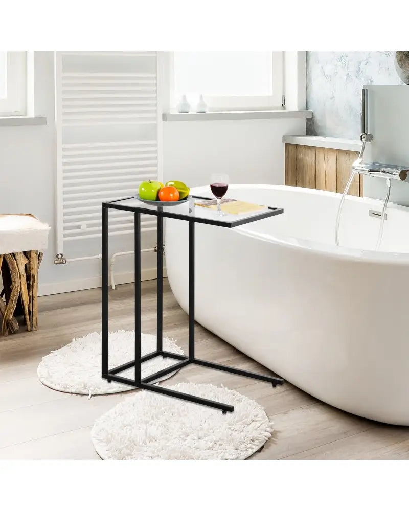Sofa End Table Coffee Side Table with Glass Top - Black - End & Side Tables