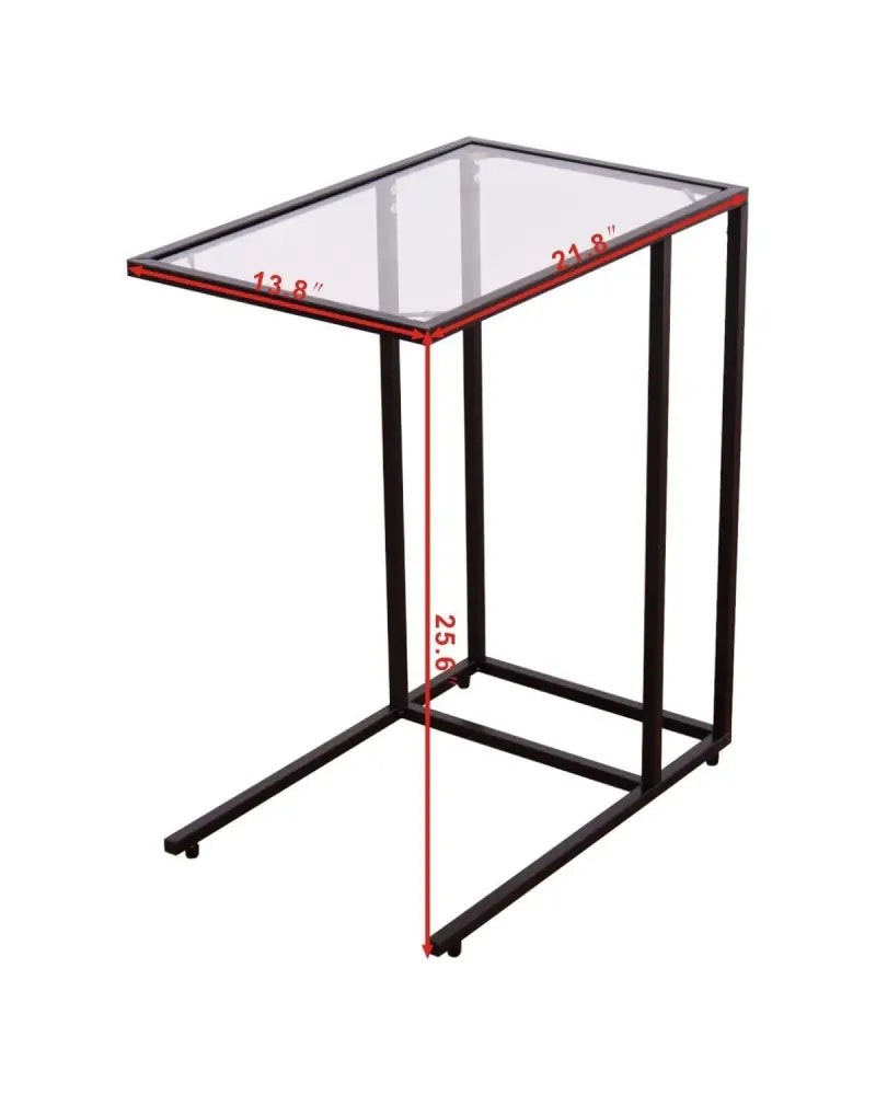 Sofa End Table Coffee Side Table with Glass Top - Black - End & Side Tables