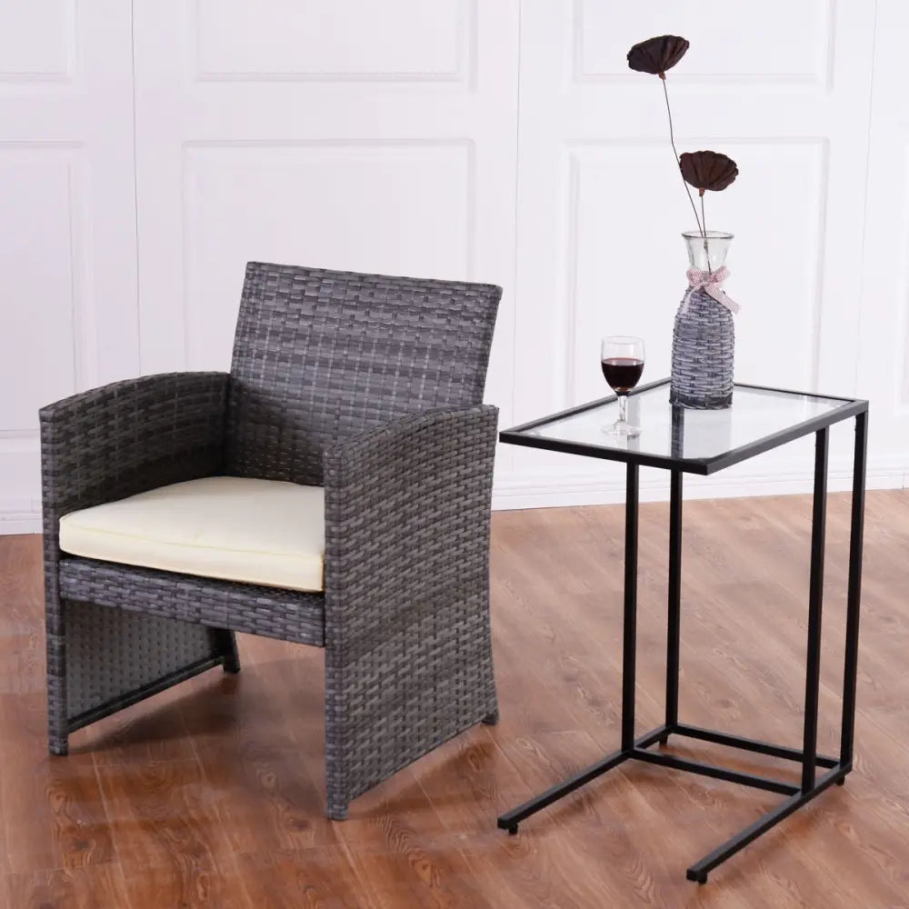 Sofa End Table Coffee Side Table with Glass Top - Black - End & Side Tables