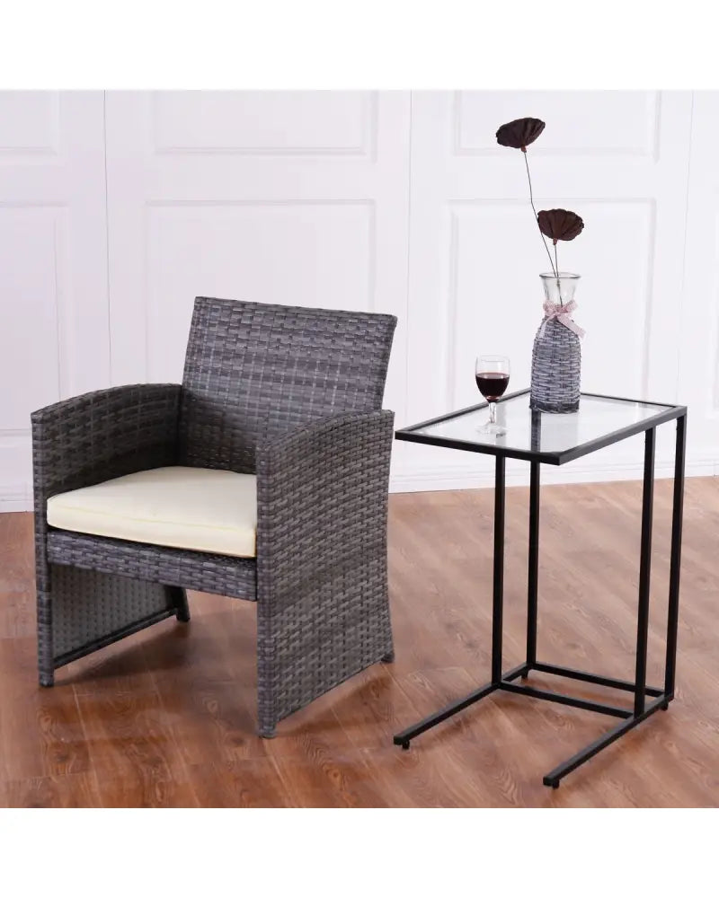 Sofa End Table Coffee Side Table with Glass Top - Black - End & Side Tables