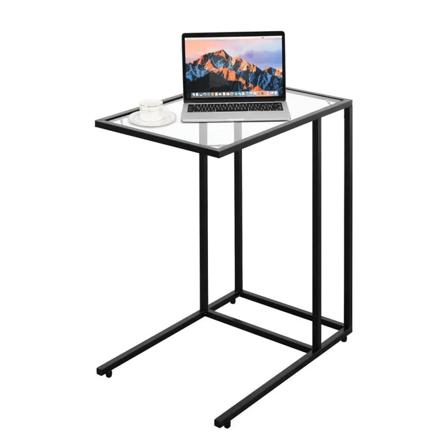 Sofa End Table Coffee Side Table with Glass Top - Black - End & Side Tables