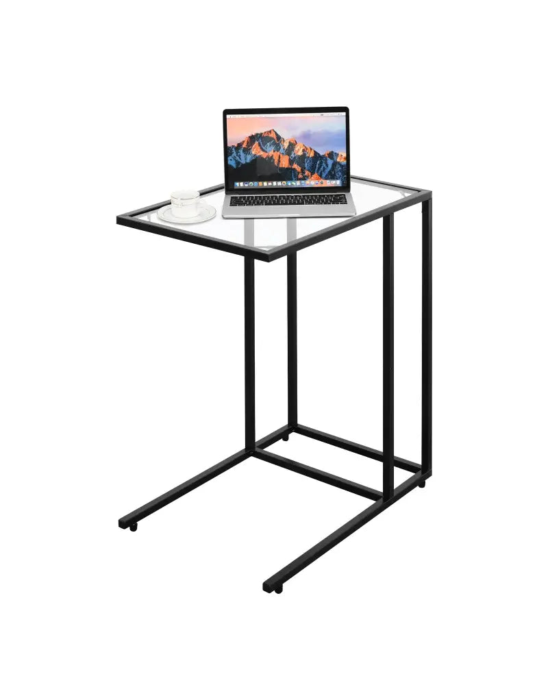 Sofa End Table Coffee Side Table with Glass Top - Black - End & Side Tables