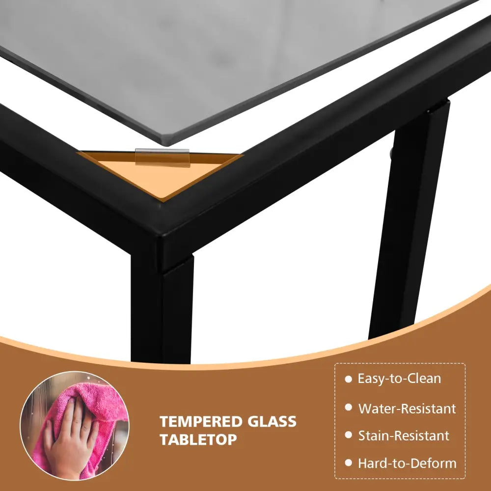Sofa End Table Coffee Side Table with Glass Top - Black - End & Side Tables