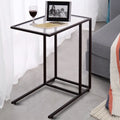Sofa End Table Coffee Side Table with Glass Top - Black - End & Side Tables