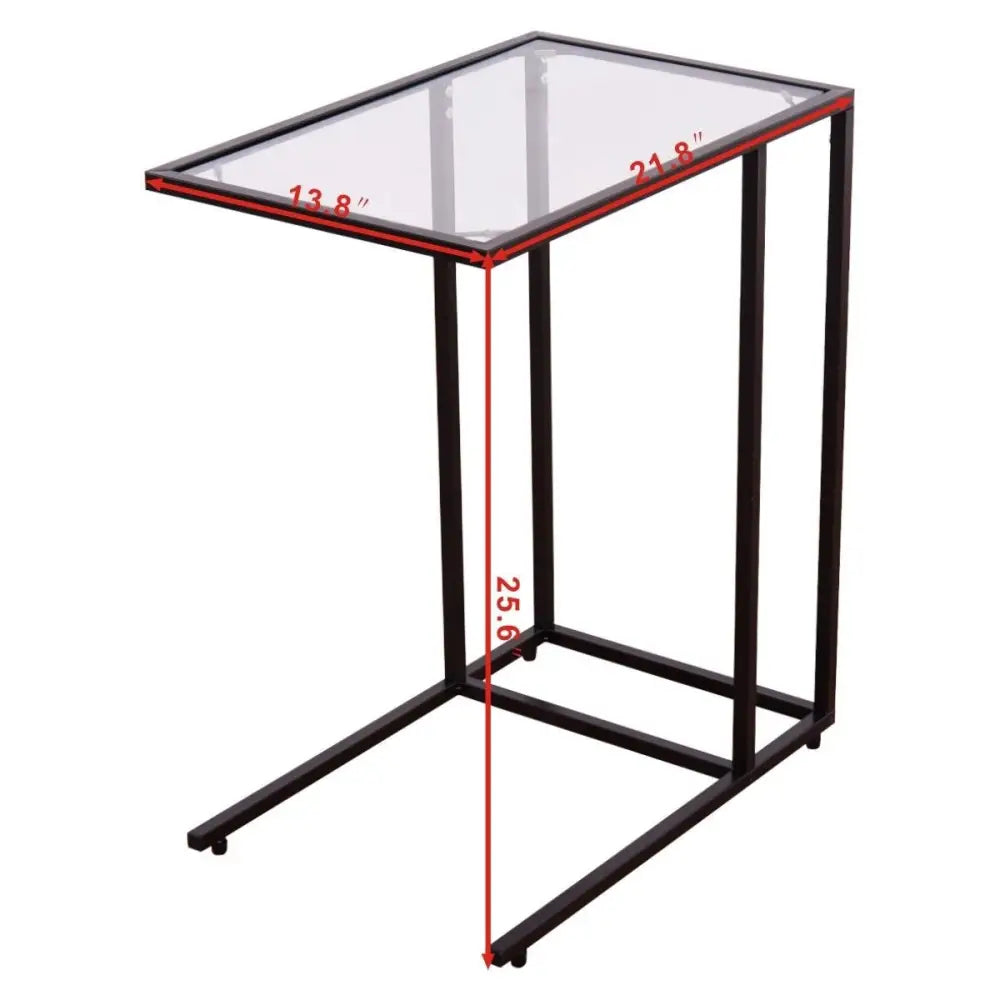 Sofa End Table Coffee Side Table with Glass Top - Black - End & Side Tables