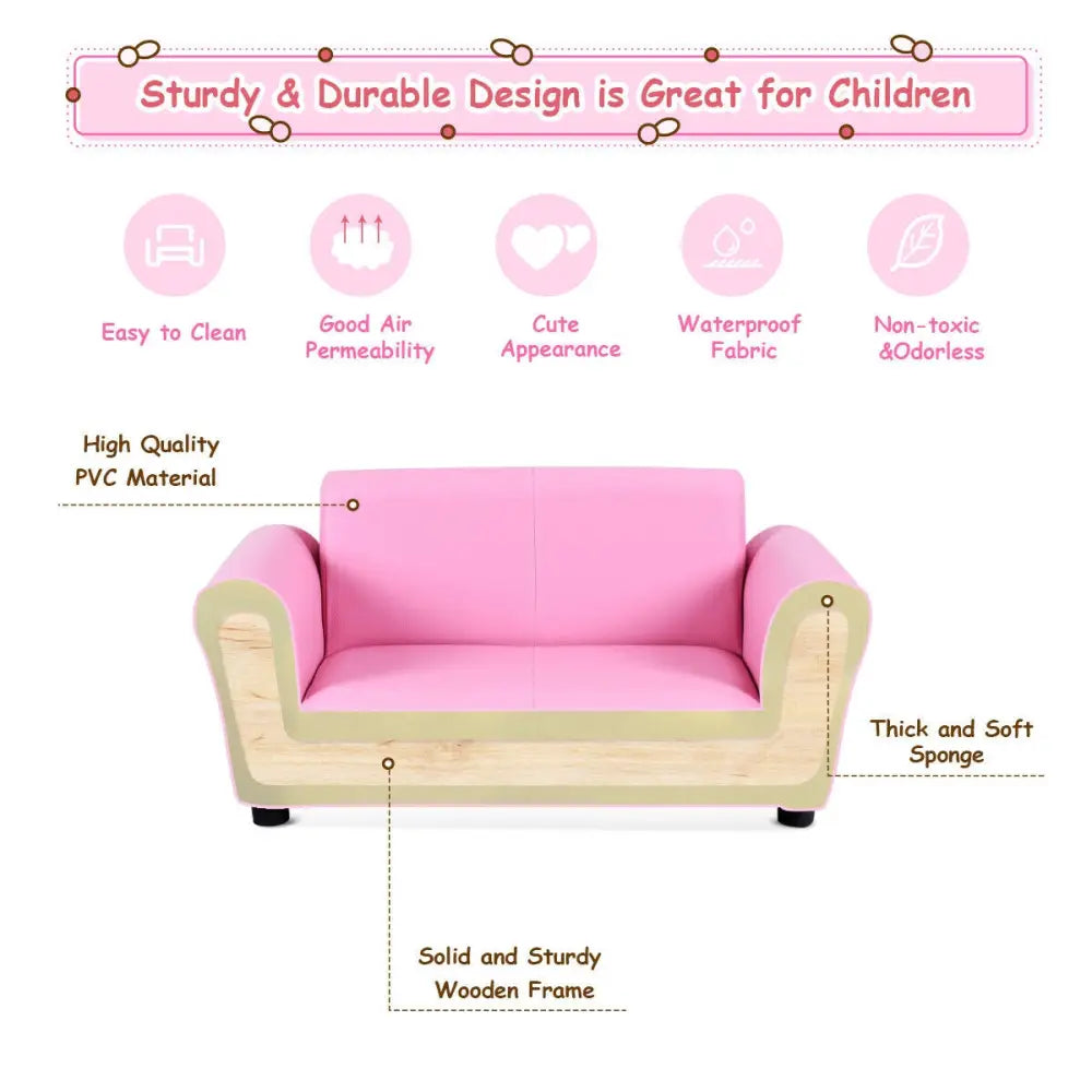 Soft Kids Double Sofa with Ottoman-Pink - Pink - Kids Chairs & Seating