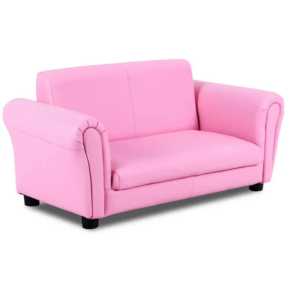Soft Kids Double Sofa with Ottoman-Pink - Pink - Kids Chairs & Seating