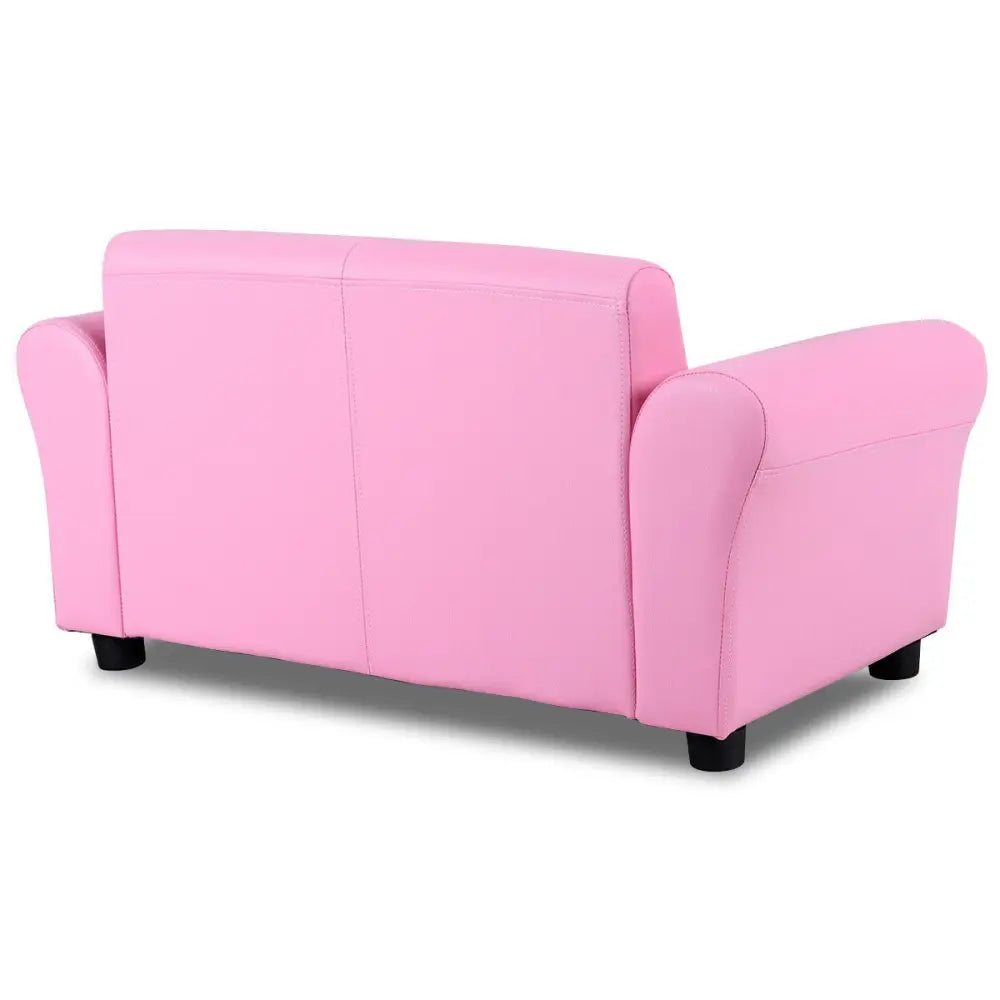 Soft Kids Double Sofa with Ottoman-Pink - Pink - Kids Chairs & Seating