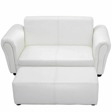 Soft Kids Double Sofa with Ottoman-White - White - Kids Chairs & Seating