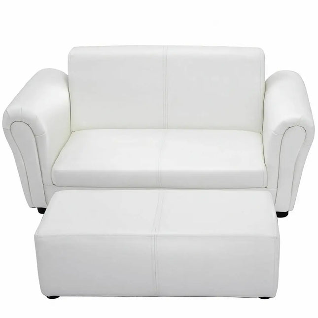 Soft Kids Double Sofa with Ottoman-White - White - Kids Chairs & Seating