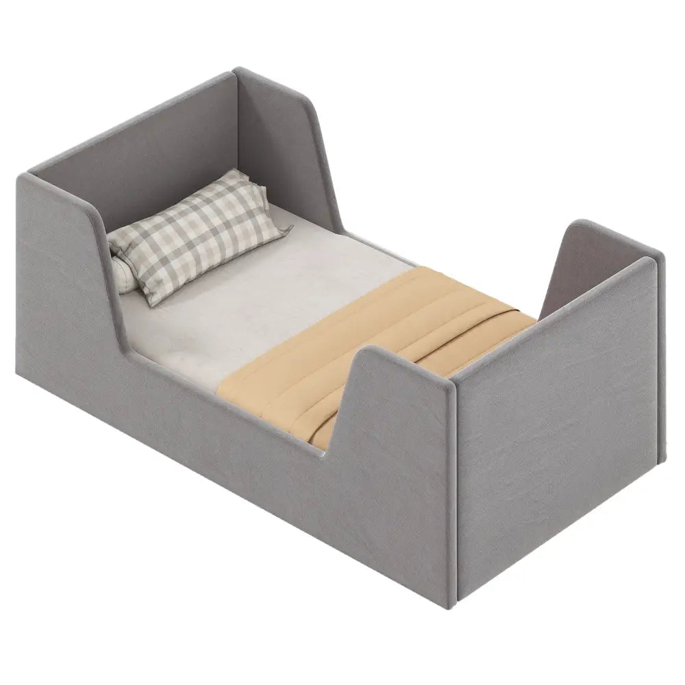 Soft Velvet Fabric Toddler Bed Frame with Safety Rails-Gray - Gray - Toddler Beds