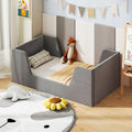 Soft Velvet Fabric Toddler Bed Frame with Safety Rails-Gray - Gray - Toddler Beds