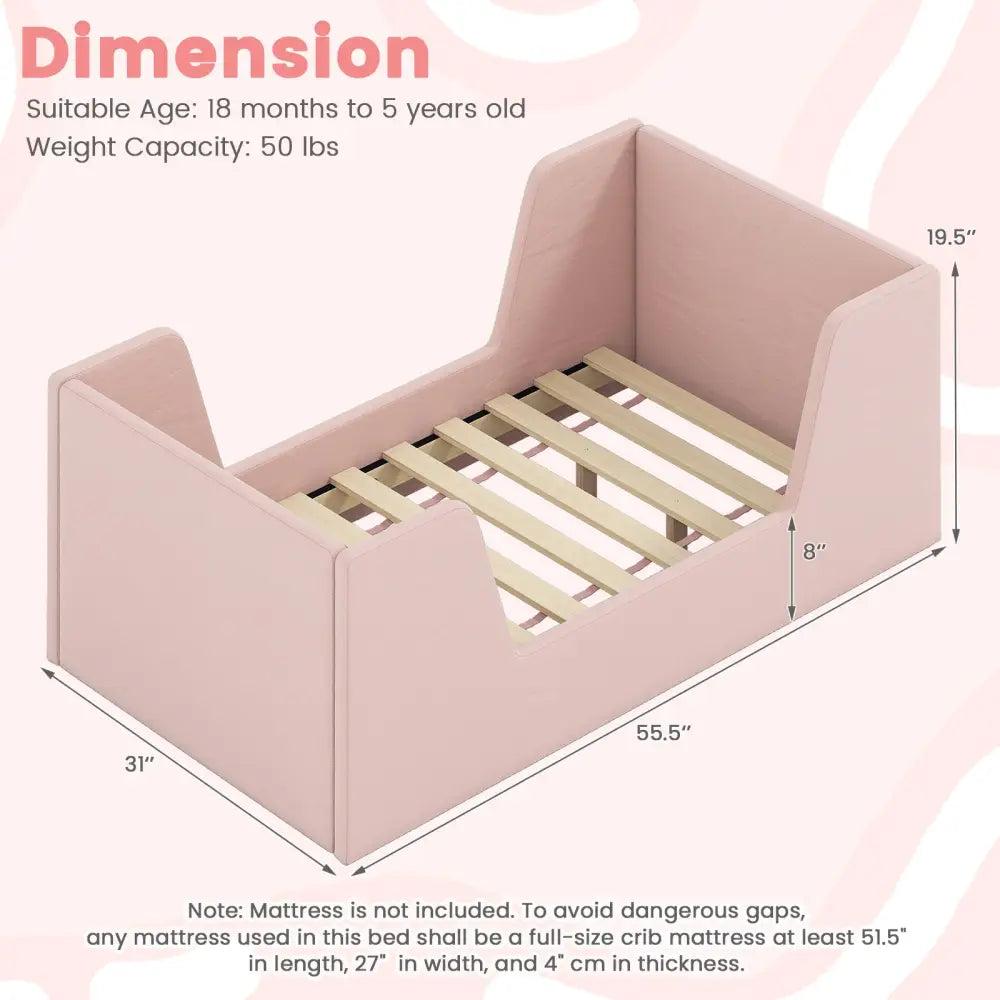 Soft Velvet Fabric Toddler Bed Frame with Safety Rails-Pink - Pink - Toddler Beds