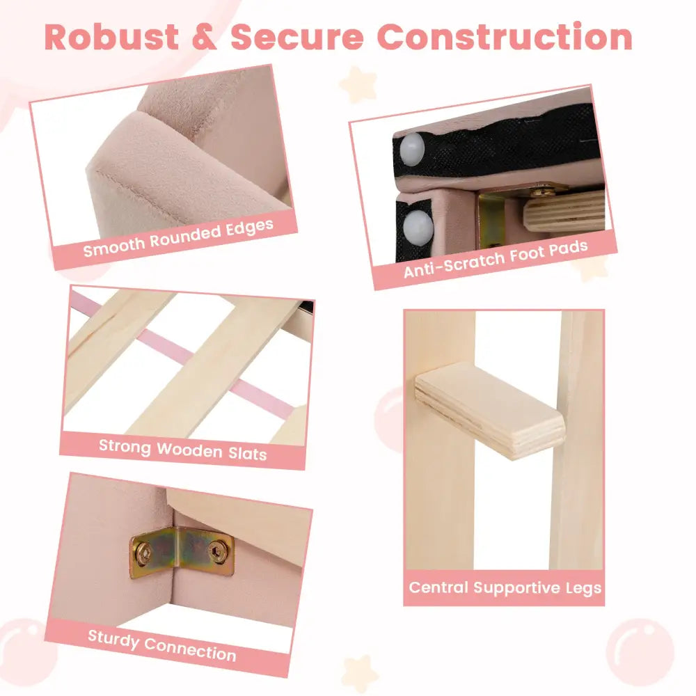 Soft Velvet Fabric Toddler Bed Frame with Safety Rails-Pink - Pink - Toddler Beds