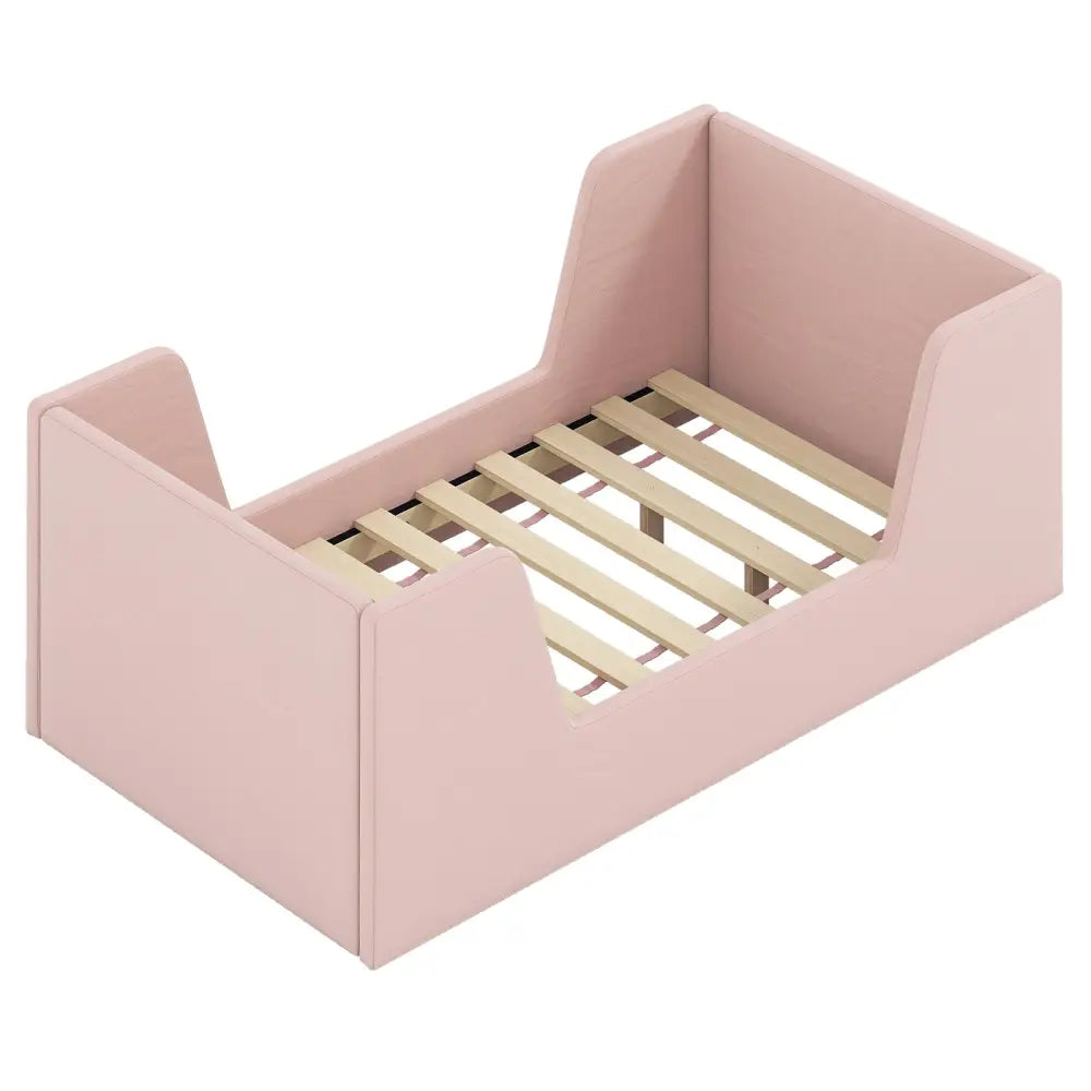 Soft Velvet Fabric Toddler Bed Frame with Safety Rails-Pink - Pink - Toddler Beds