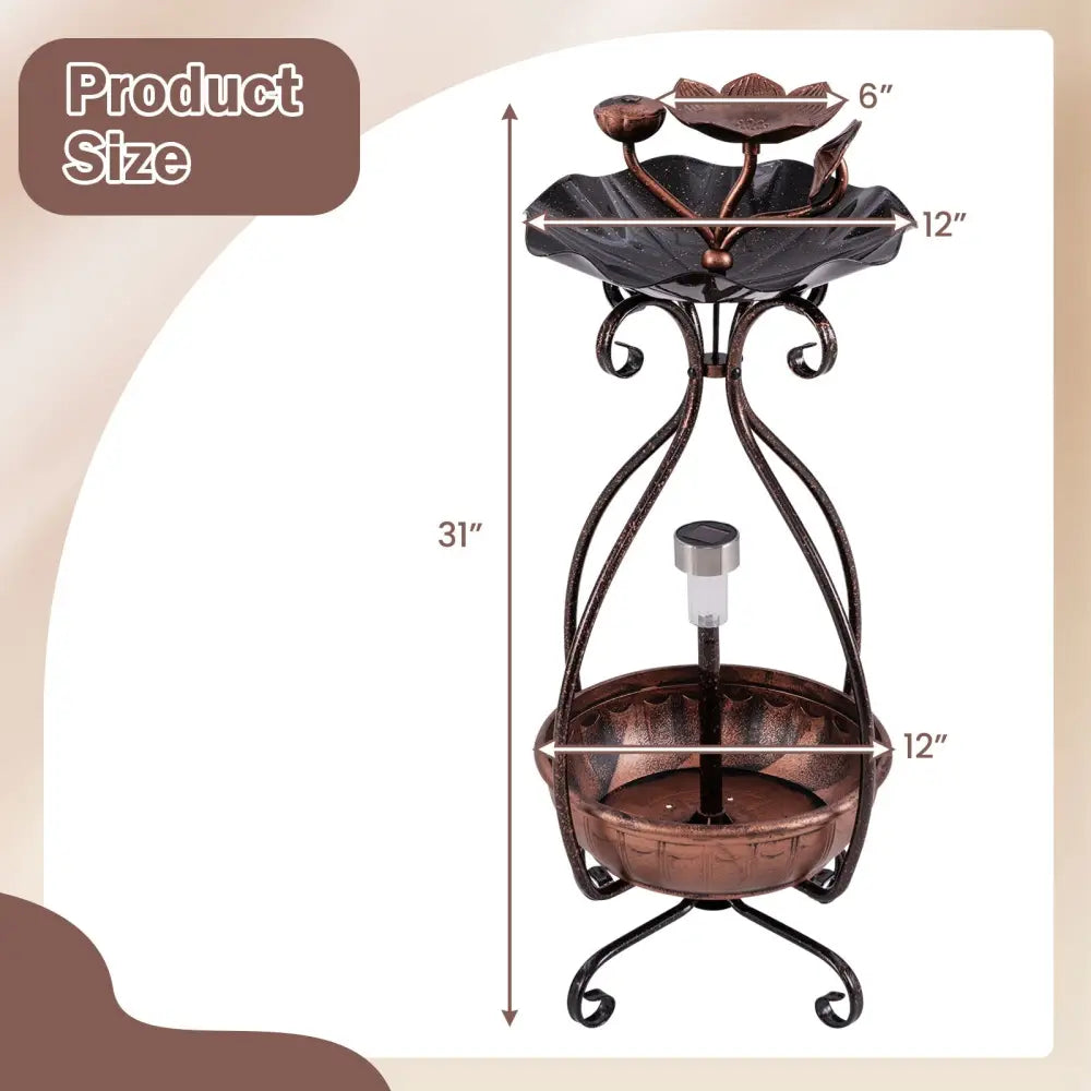 Solar Outdoor Bird Bath Feeder Combo with Flower Planter Pedestal and Solar Lights-Copper - Copper - Bird Supplies