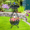Solar Outdoor Bird Bath Feeder Combo with Flower Planter Pedestal and Solar Lights-Bronze - Bronze - Bird Supplies