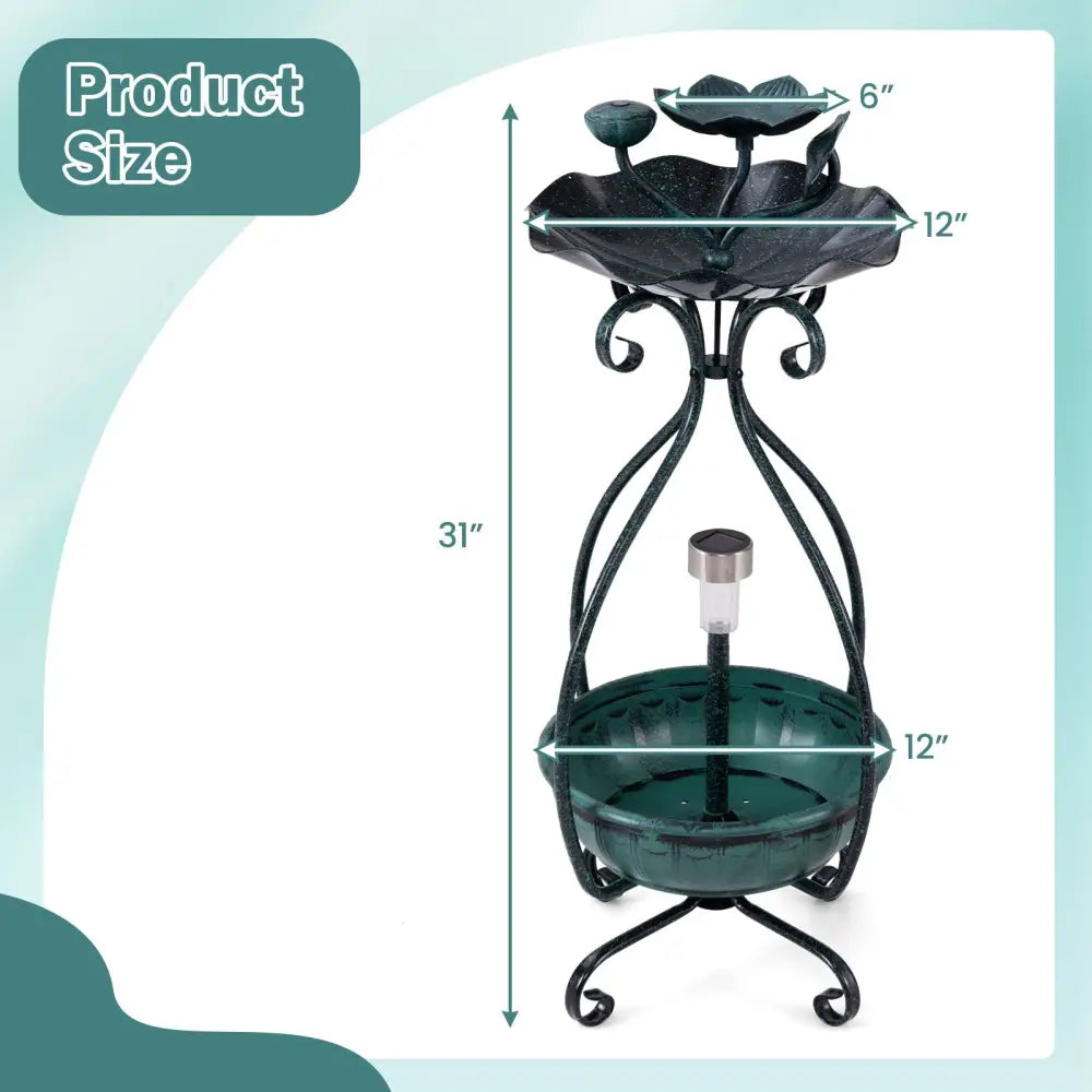 Solar Outdoor Bird Bath Feeder Combo with Flower Planter Pedestal and Solar Lights-Bronze - Bronze - Bird Supplies