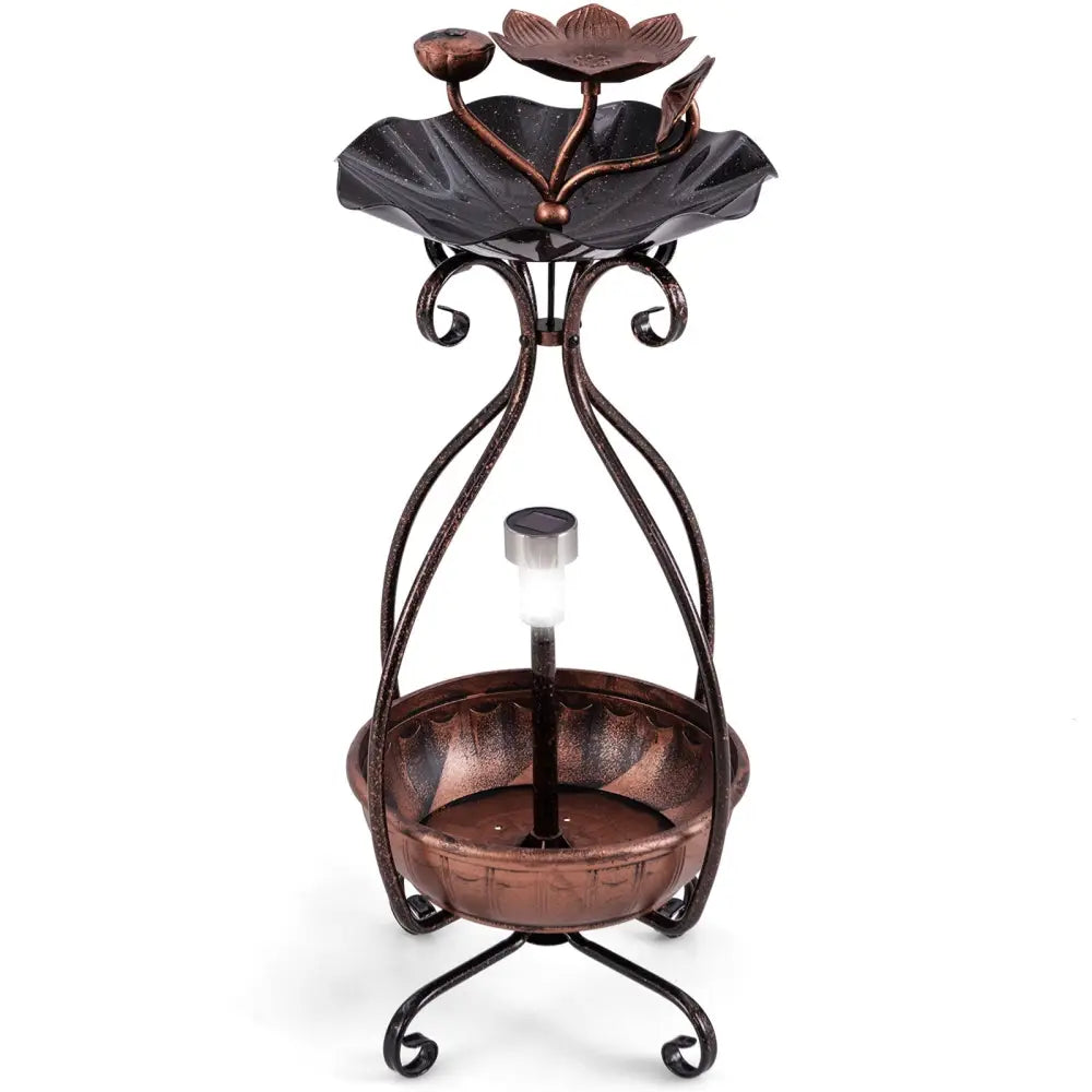 Solar Outdoor Bird Bath Feeder Combo with Flower Planter Pedestal and Solar Lights-Copper - Copper - Bird Supplies