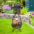 Solar Outdoor Bird Bath Feeder Combo with Flower Planter Pedestal and Solar Lights-Copper - Copper - Bird Supplies