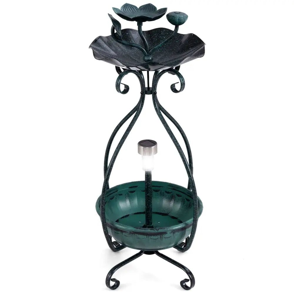 Solar Outdoor Bird Bath Feeder Combo with Flower Planter Pedestal and Solar Lights-Bronze - Bronze - Bird Supplies