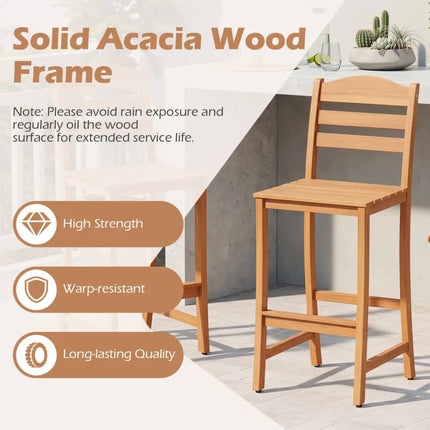 Solid Acacia Wood Bar Stools Heavy-duty Outdoor Barstools with 400 LBS Max Load - Patio Bar Furniture