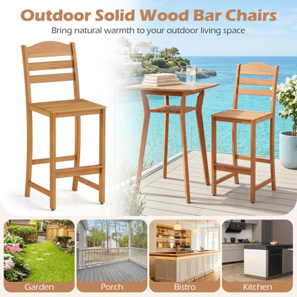 Solid Acacia Wood Bar Stools Heavy-duty Outdoor Barstools with 400 LBS Max Load - Patio Bar Furniture
