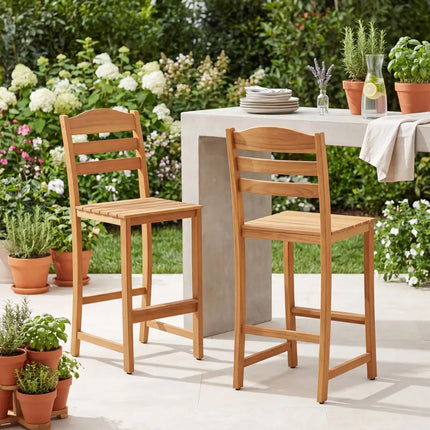 Solid Acacia Wood Bar Stools Heavy-duty Outdoor Barstools with 400 LBS Max Load - Patio Bar Furniture