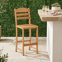 Solid Acacia Wood Bar Stools Heavy-duty Outdoor Barstools with 400 LBS Max Load - Patio Bar Furniture