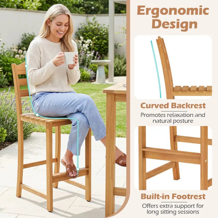Solid Acacia Wood Bar Stools Heavy-duty Outdoor Barstools with 400 LBS Max Load - Patio Bar Furniture